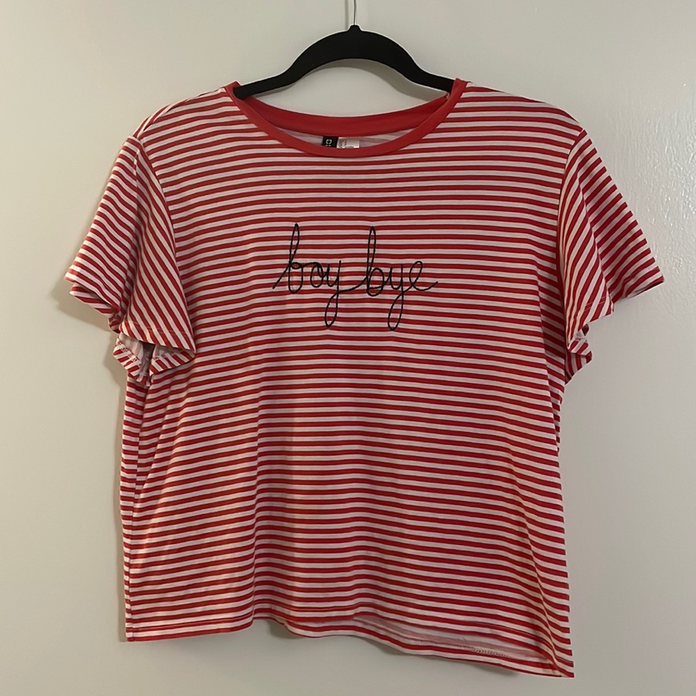 Divided H&M striped flutter sleeve boy bye small crop top - Picture 2 of 6